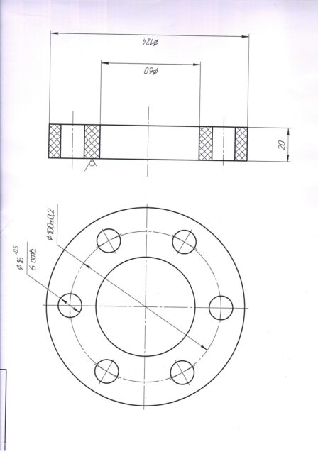 Кольцо прямоугольного сечения 60*124*20 мм (6 отв. ф16мм, Dудал 100мм)